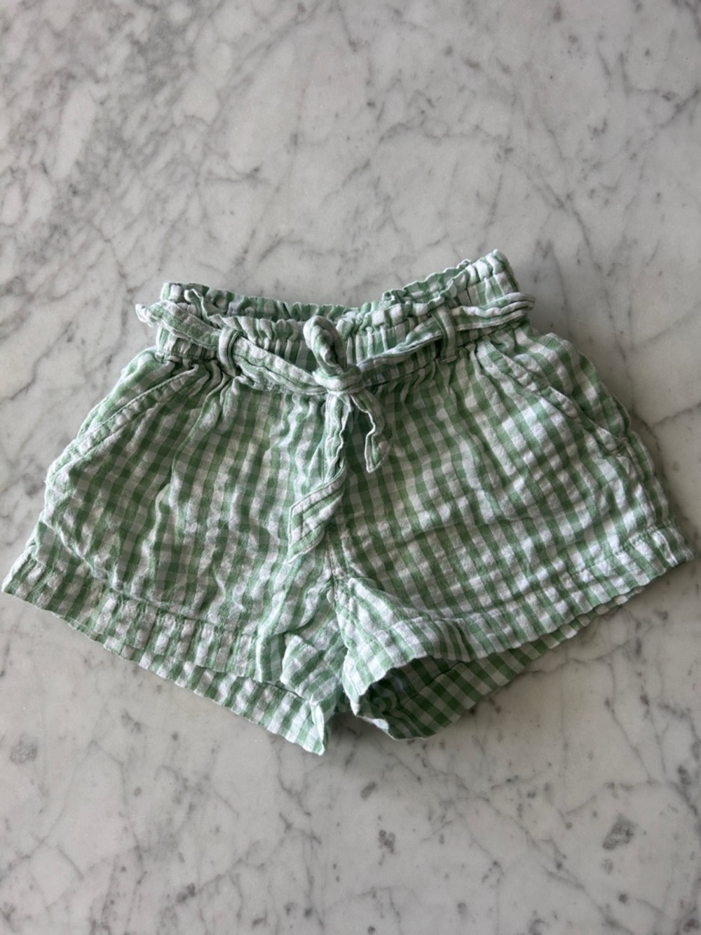 Nordstrom  girls Green Gingham Paperbag Waist Shorts size 3